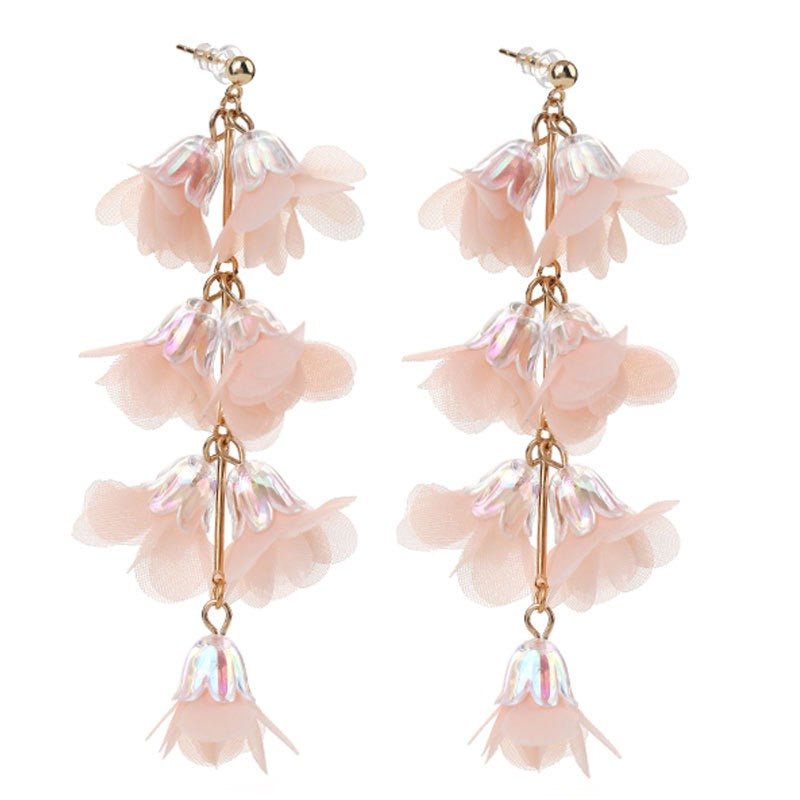 Crystal Flower Earrings Fabric Tassel Girl - Luzilly Bridal & Apparel