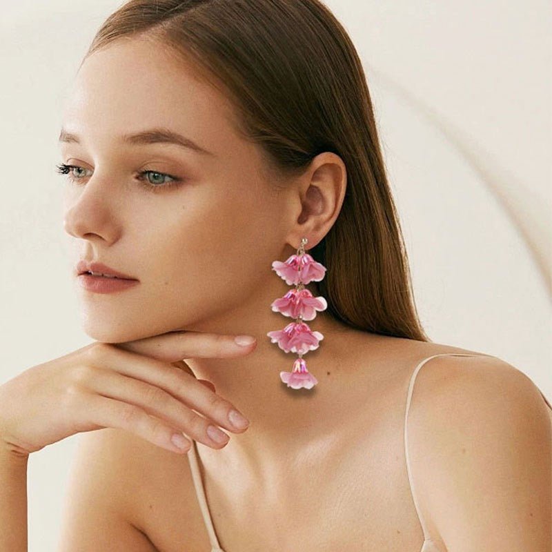 Crystal Flower Earrings Fabric Tassel Girl - Luzilly Bridal & Apparel