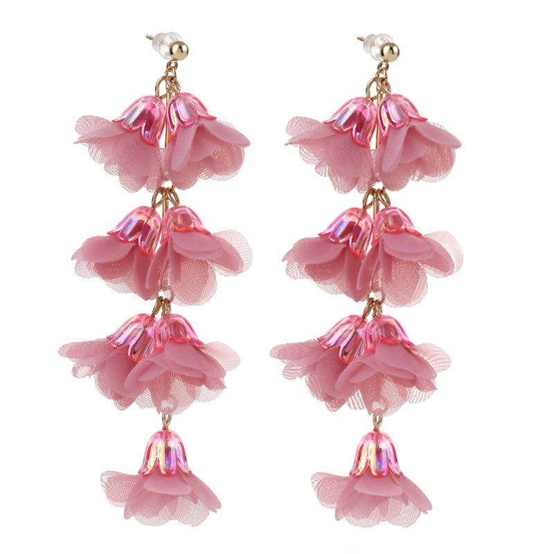 Crystal Flower Earrings Fabric Tassel Girl - Luzilly Bridal & Apparel