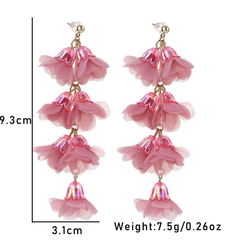 Crystal Flower Earrings Fabric Tassel Girl - Luzilly Bridal & Apparel
