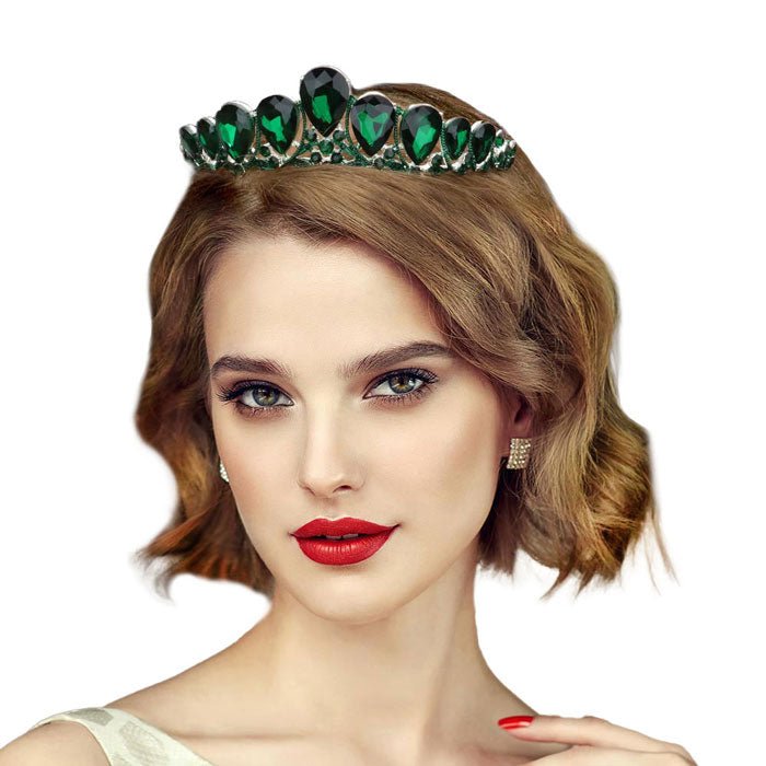Crystal Glass Teardrop Cluster Princess Tiara - Luzilly Bridal & Apparel