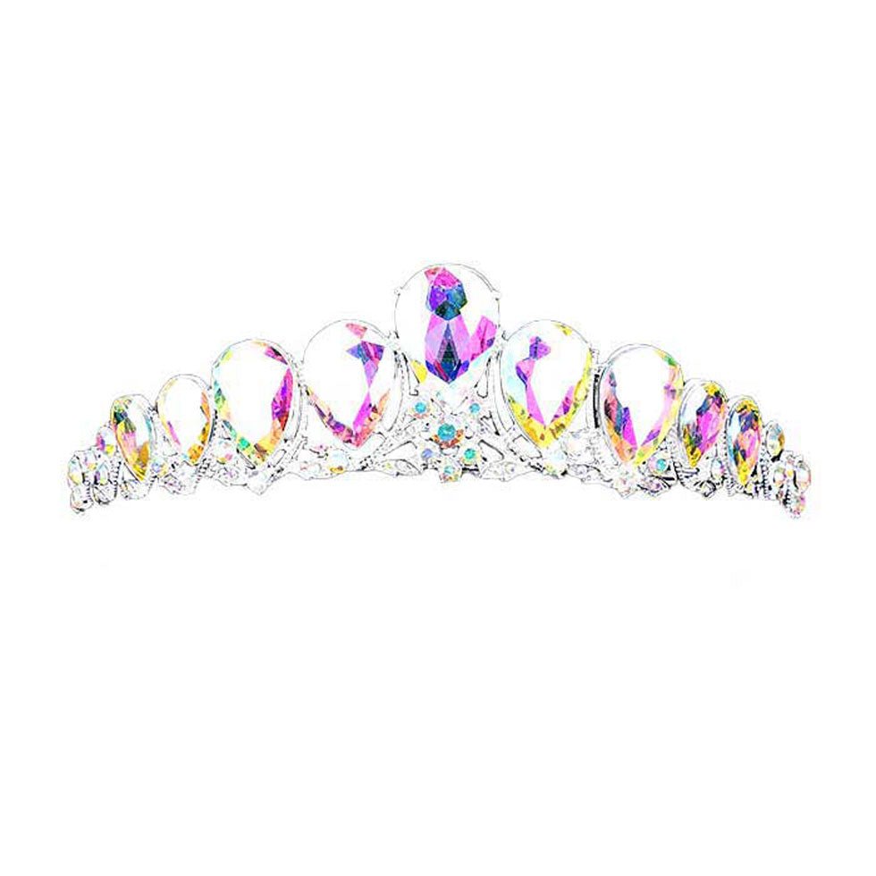 Crystal Glass Teardrop Cluster Princess Tiara - Luzilly Bridal & Apparel