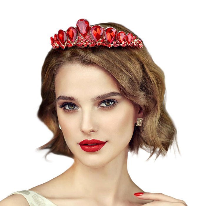 Crystal Glass Teardrop Cluster Princess Tiara - Luzilly Bridal & Apparel