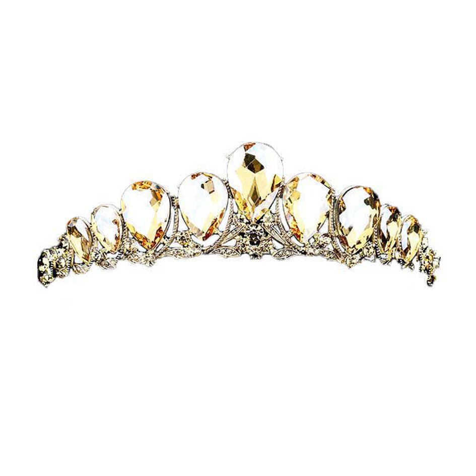 Crystal Glass Teardrop Cluster Princess Tiara - Luzilly Bridal & Apparel