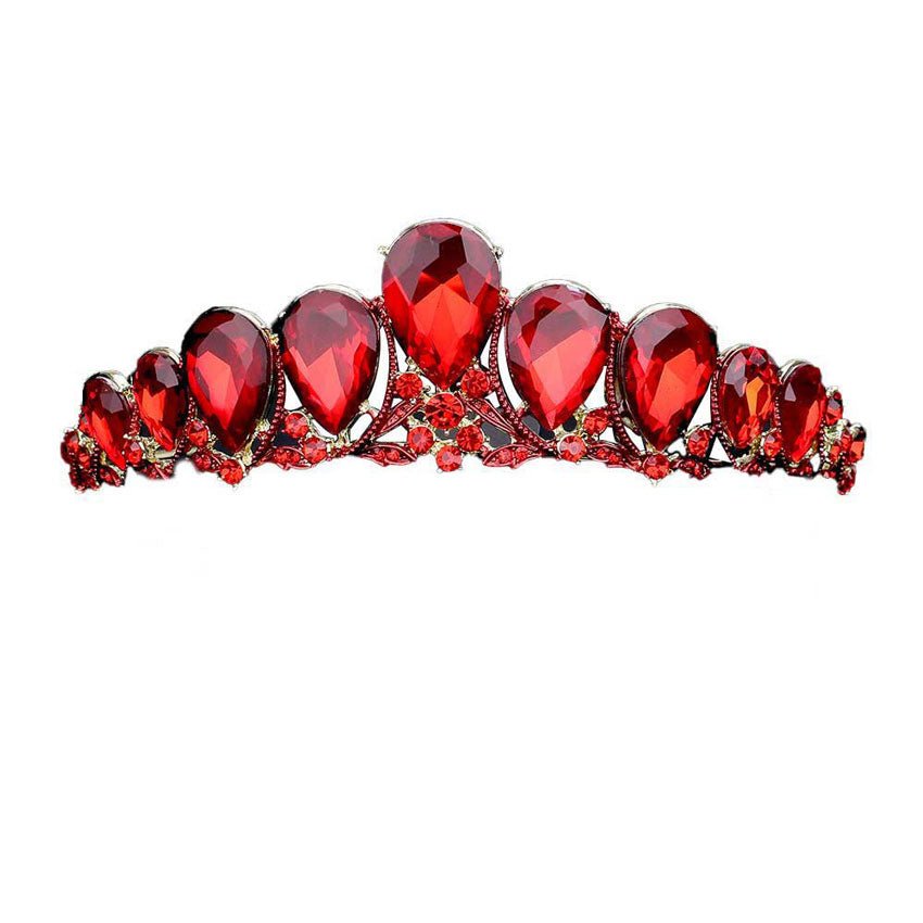 Crystal Glass Teardrop Cluster Princess Tiara - Luzilly Bridal & Apparel