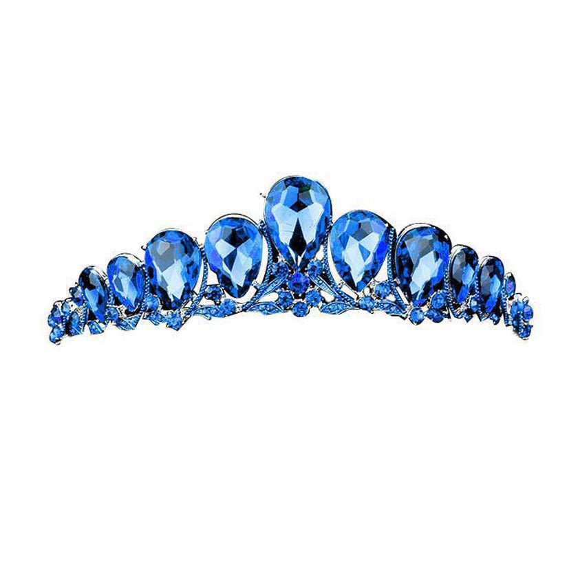 Crystal Glass Teardrop Cluster Princess Tiara - Luzilly Bridal & Apparel