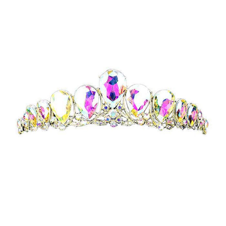 Crystal Glass Teardrop Cluster Princess Tiara - Luzilly Bridal & Apparel