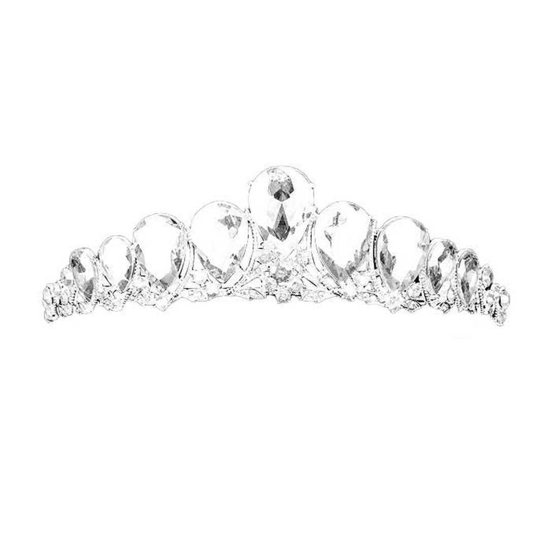 Crystal Glass Teardrop Cluster Princess Tiara - Luzilly Bridal & Apparel