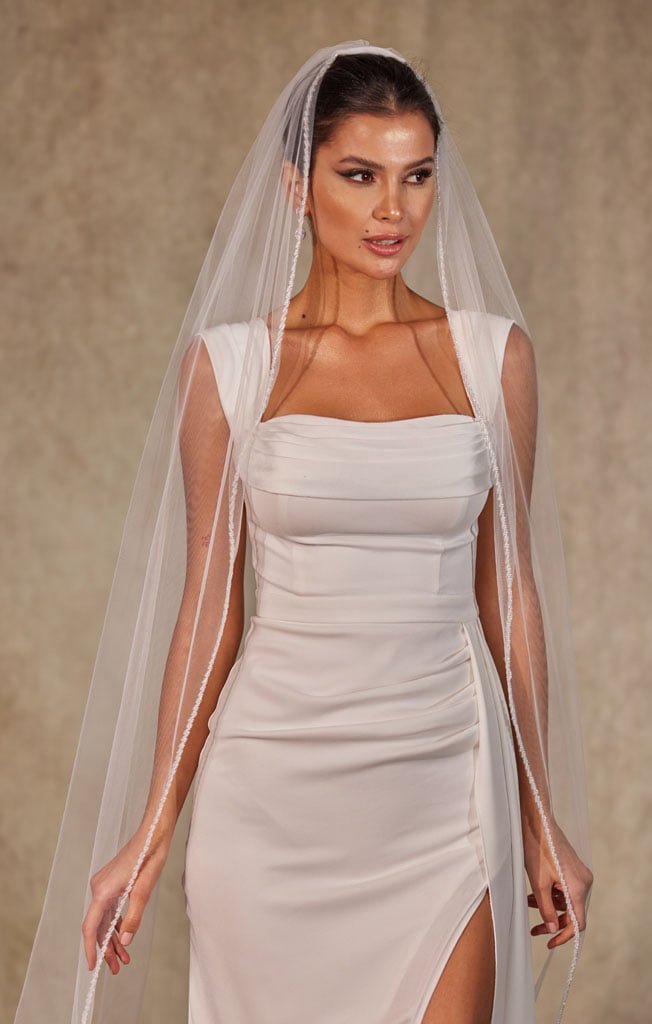 Crystal Knot Beaded Edge Wedding Veil - Luzilly Bridal & Apparel