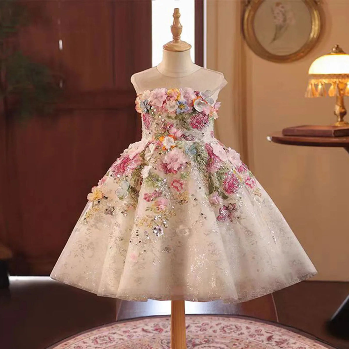 Crystal Lace Tulle Ball Gown Flower Girl Dress - Luzilly Bridal & Apparel