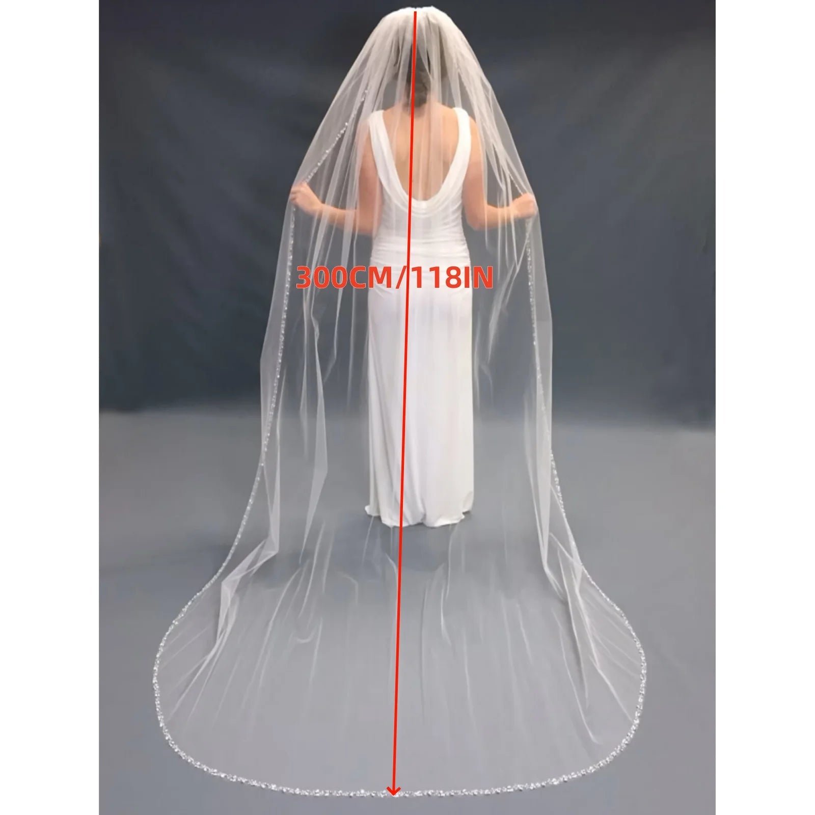 Crystal Organza Cathedral Veil with Rhinestone Edge - Luzilly Bridal & Apparel