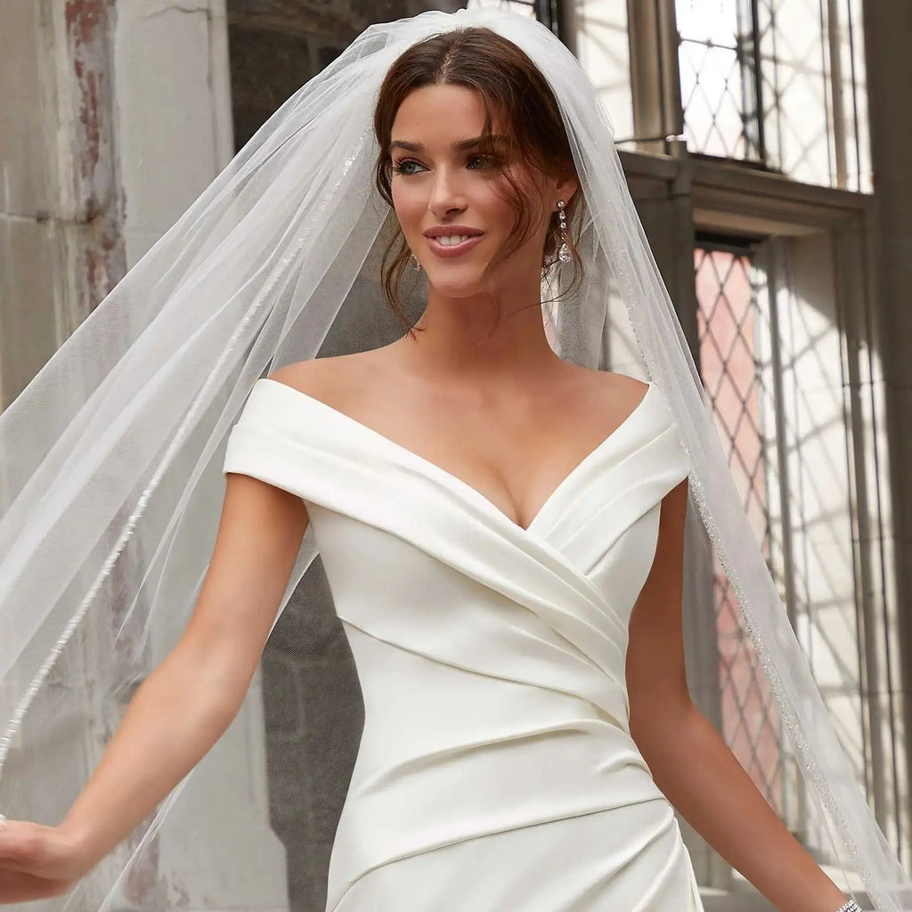 Crystal Organza Cathedral Veil with Rhinestone Edge - Luzilly Bridal & Apparel