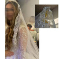 Crystal Pearl Lace Cathedral Veil with Metal Comb - Luzilly Bridal & Apparel