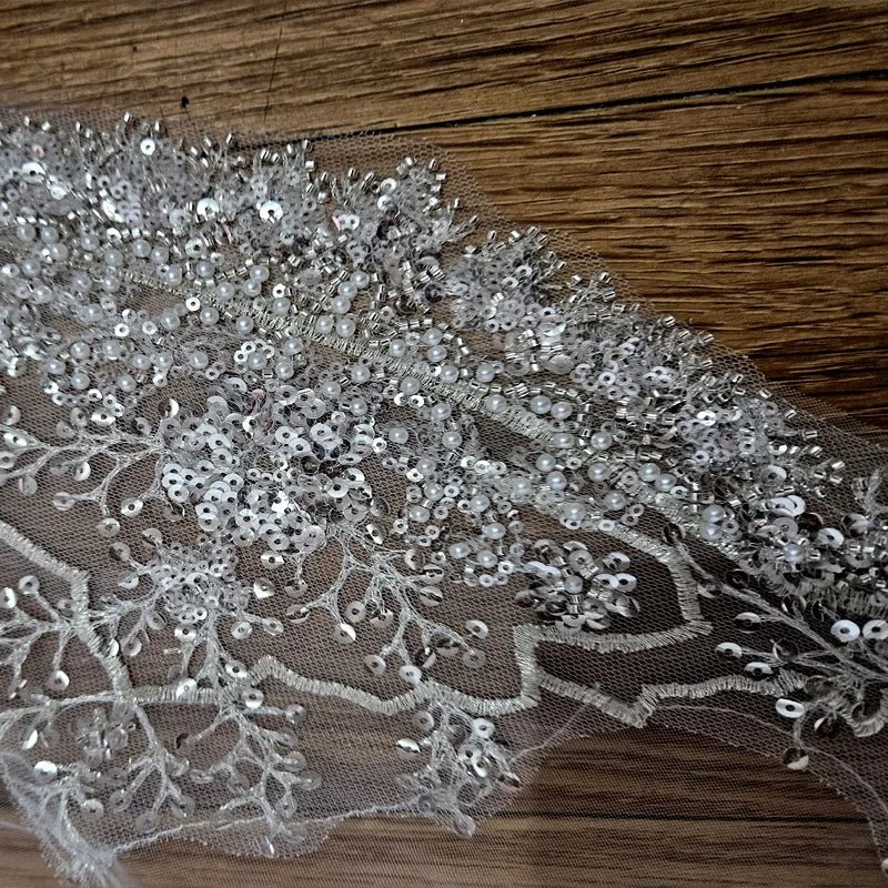Crystal Pearl Lace Cathedral Veil with Metal Comb - Luzilly Bridal & Apparel