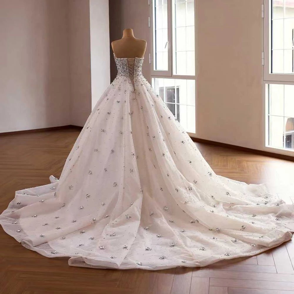 Crystal & Pearl Organza A-Line Wedding Gown - Luzilly Bridal & Apparel