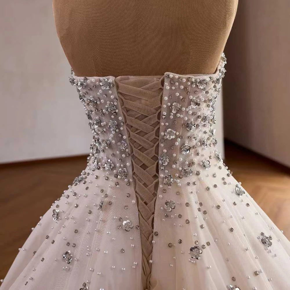 Crystal & Pearl Organza A-Line Wedding Gown - Luzilly Bridal & Apparel