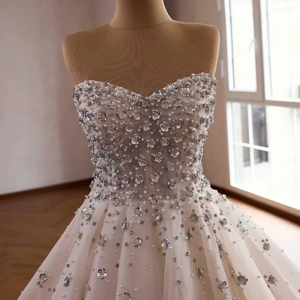 Crystal & Pearl Organza A-Line Wedding Gown - Luzilly Bridal & Apparel