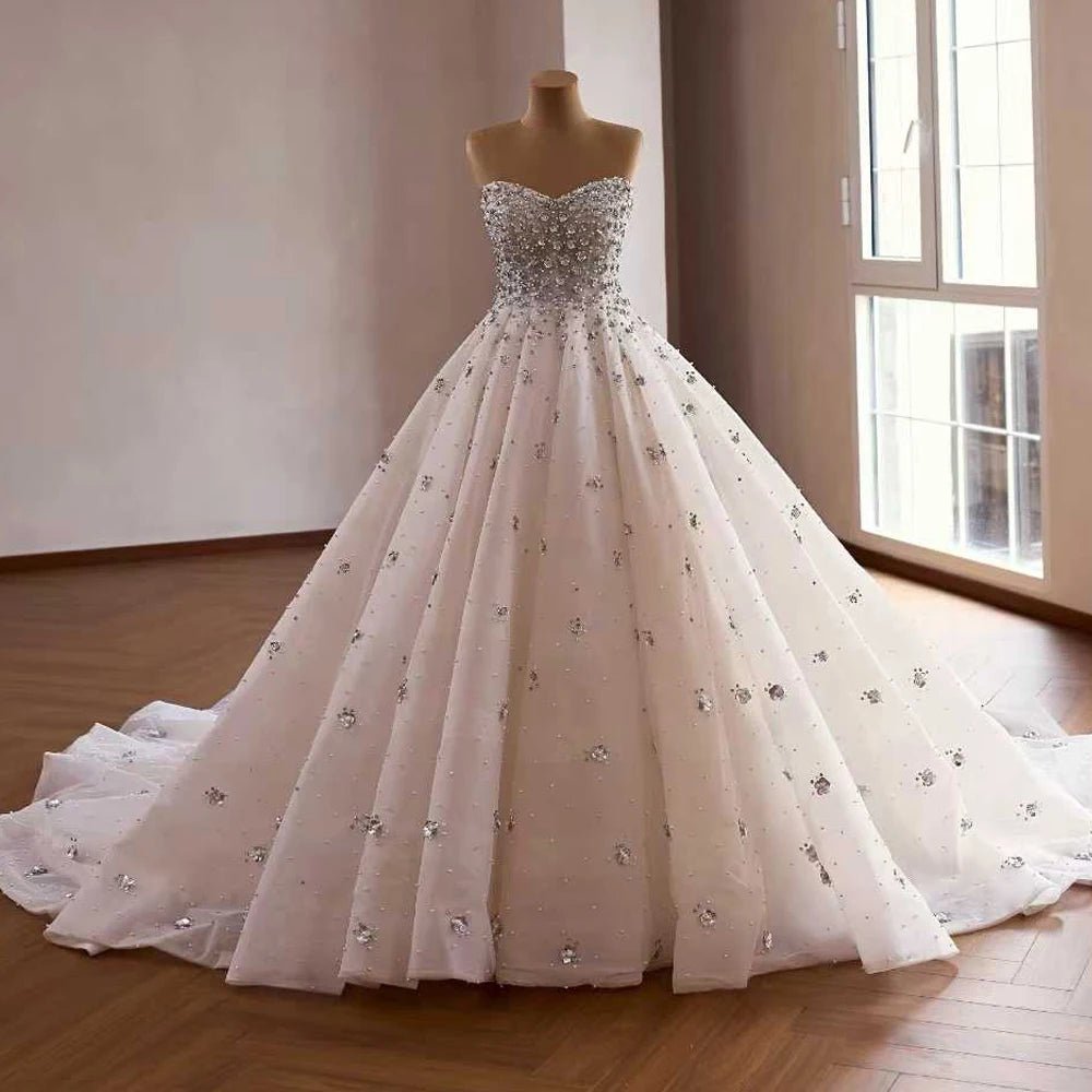 Crystal & Pearl Organza A-Line Wedding Gown - Luzilly Bridal & Apparel
