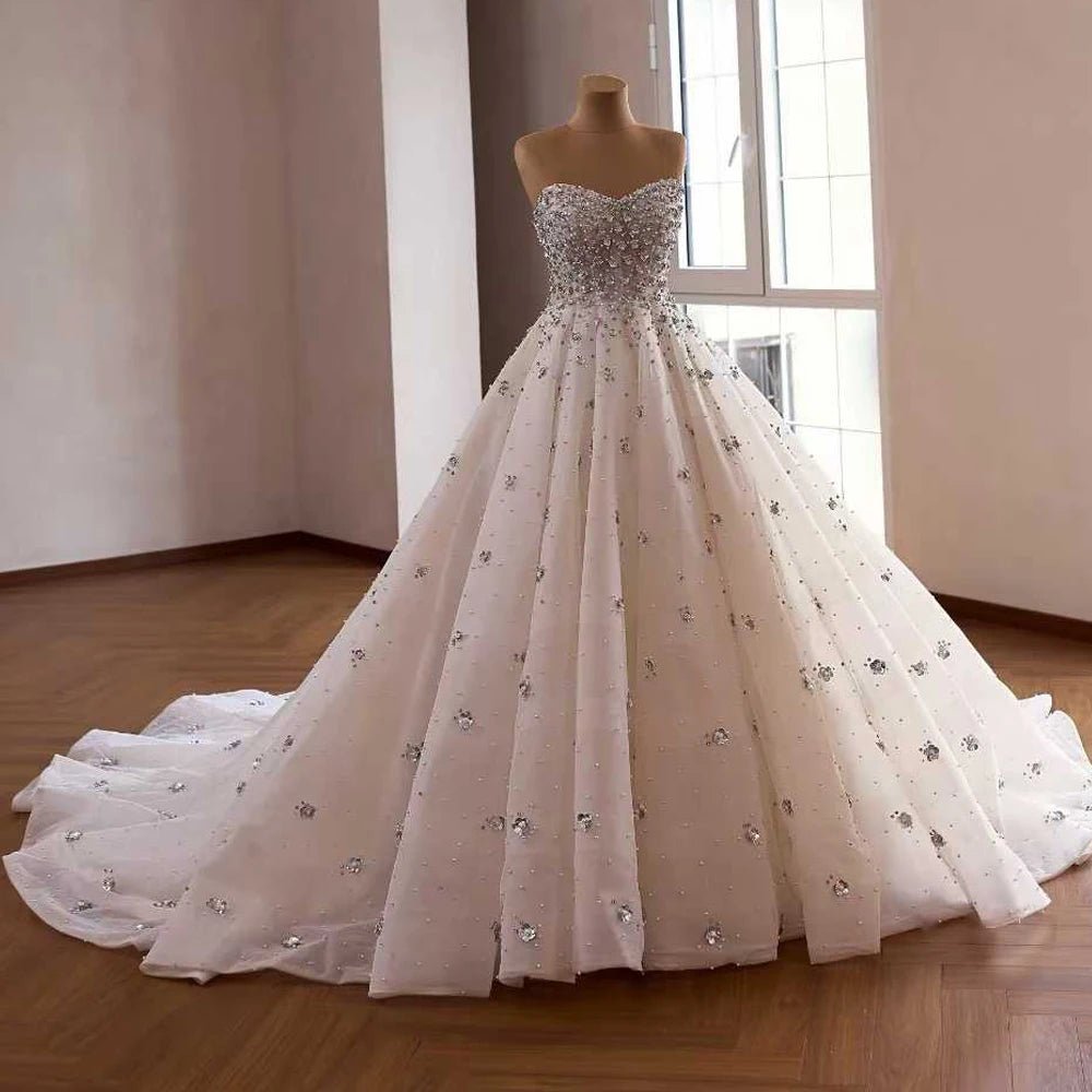Crystal & Pearl Organza A-Line Wedding Gown - Luzilly Bridal & Apparel