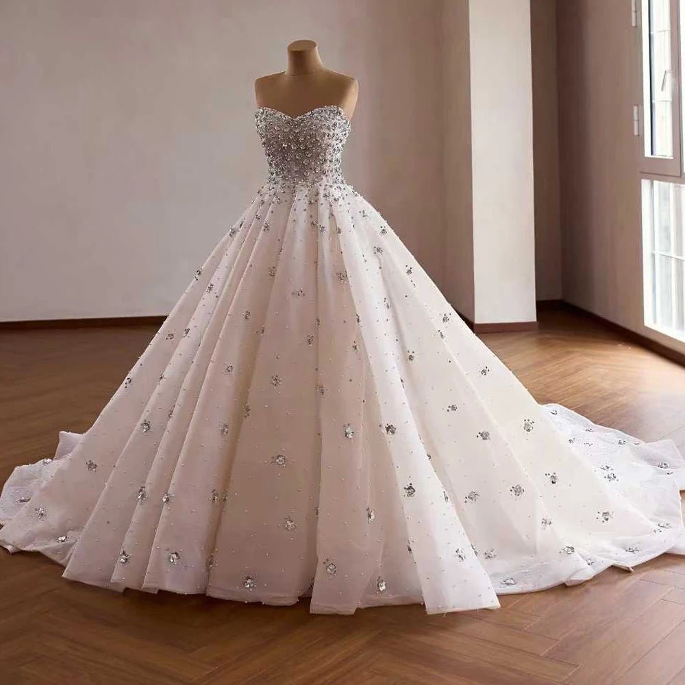 Crystal & Pearl Organza A-Line Wedding Gown - Luzilly Bridal & Apparel