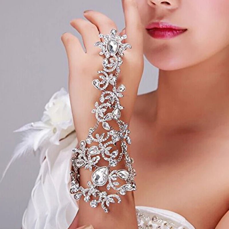 Crystal Rhinestone Bridal Glove-Bracelet - Luzilly Bridal & Apparel