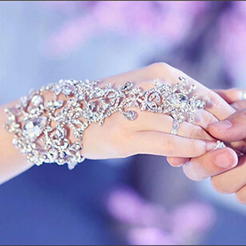 Crystal Rhinestone Bridal Glove-Bracelet - Luzilly Bridal & Apparel
