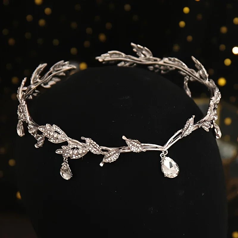 Crystal Rhinestone Leaf Tiara — Bridal Crown Headband - Luzilly Bridal & Apparel