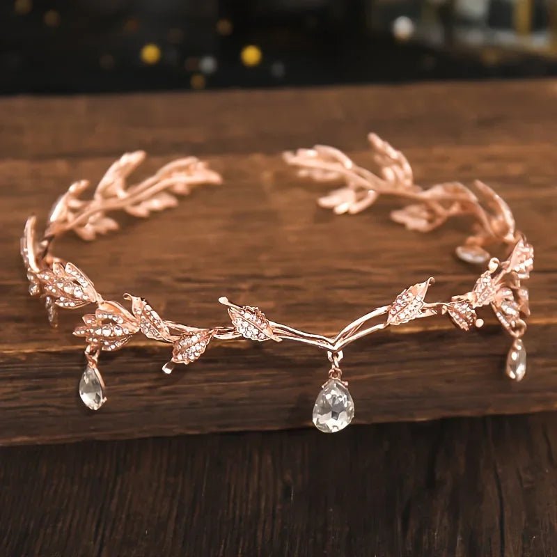 Crystal Rhinestone Leaf Tiara — Bridal Crown Headband - Luzilly Bridal & Apparel