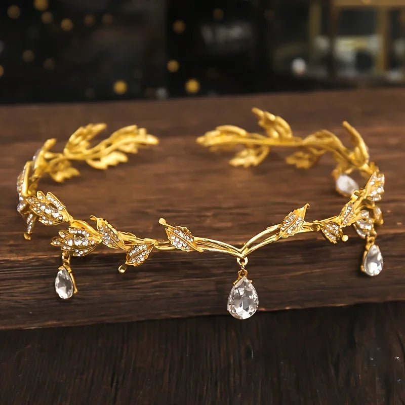 Crystal Rhinestone Leaf Tiara — Bridal Crown Headband - Luzilly Bridal & Apparel