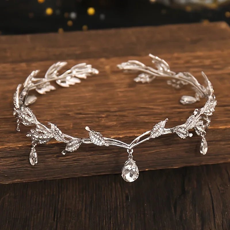 Crystal Rhinestone Leaf Tiara — Bridal Crown Headband - Luzilly Bridal & Apparel