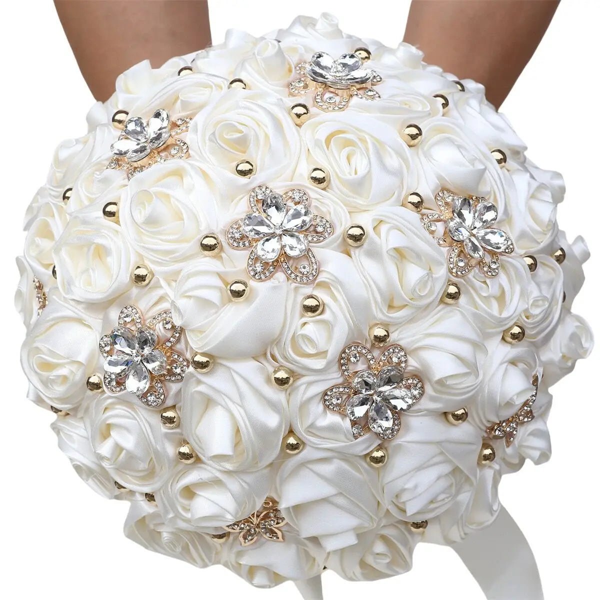 Crystal Satin Rose Waterfall Bridal Bouquet - Luzilly Bridal & Apparel