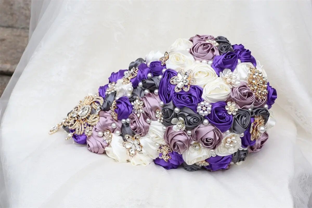 Crystal Satin Rose Waterfall Bridal Bouquet - Luzilly Bridal & Apparel
