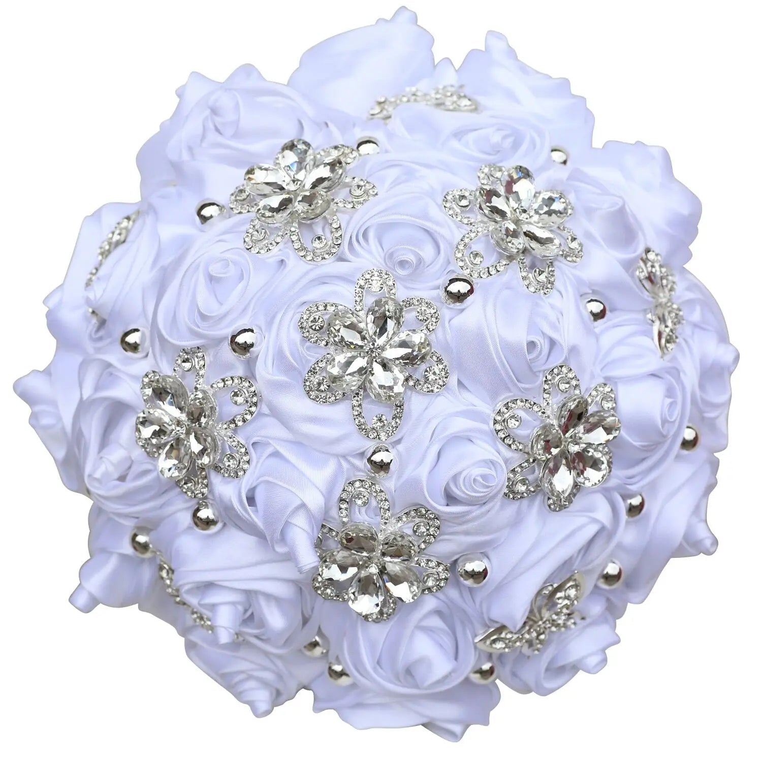 Crystal Satin Rose Waterfall Bridal Bouquet - Luzilly Bridal & Apparel