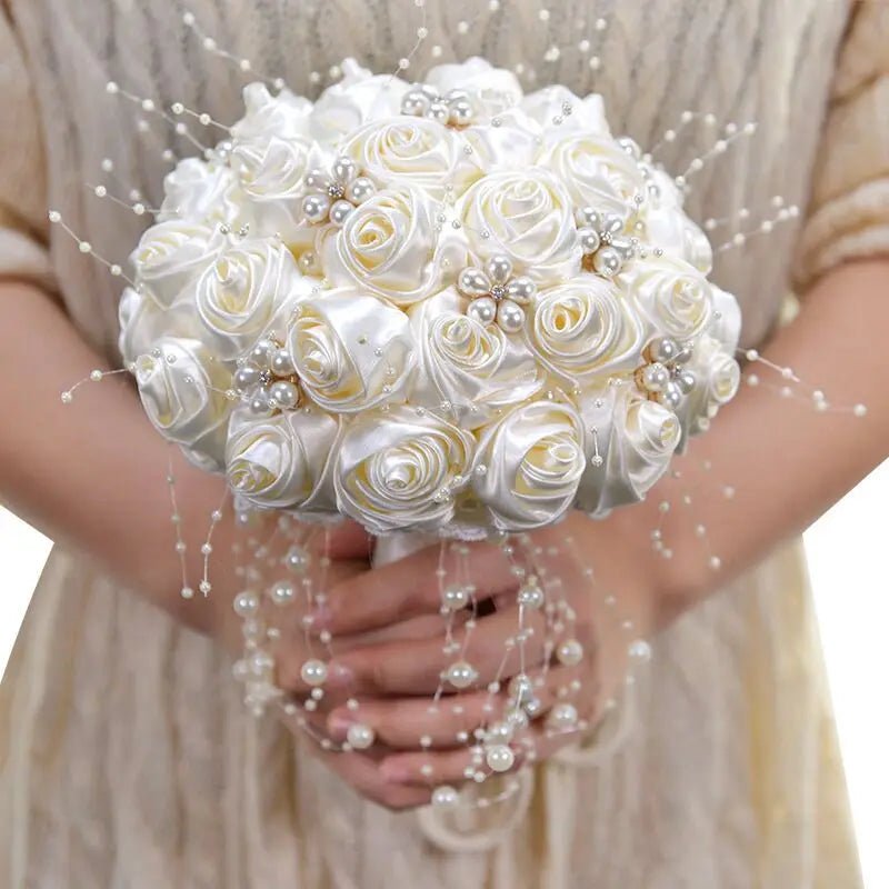 Crystal Satin Rose Waterfall Bridal Bouquet - Luzilly Bridal & Apparel
