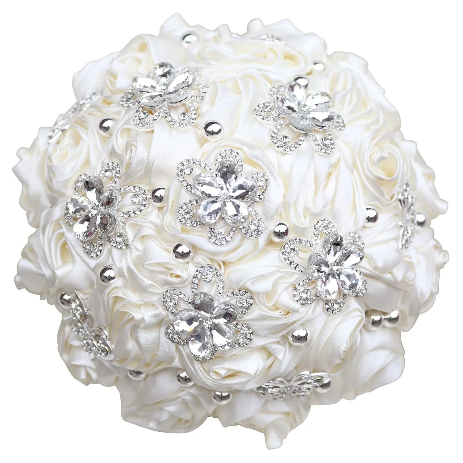 Crystal Satin Rose Waterfall Bridal Bouquet - Luzilly Bridal & Apparel