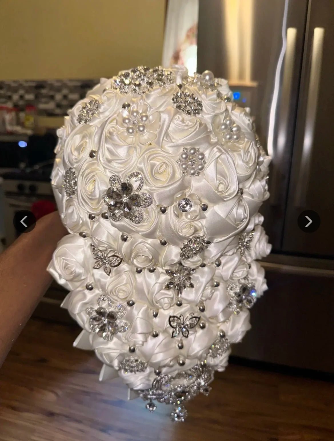 Crystal Satin Rose Waterfall Bridal Bouquet - Luzilly Bridal & Apparel