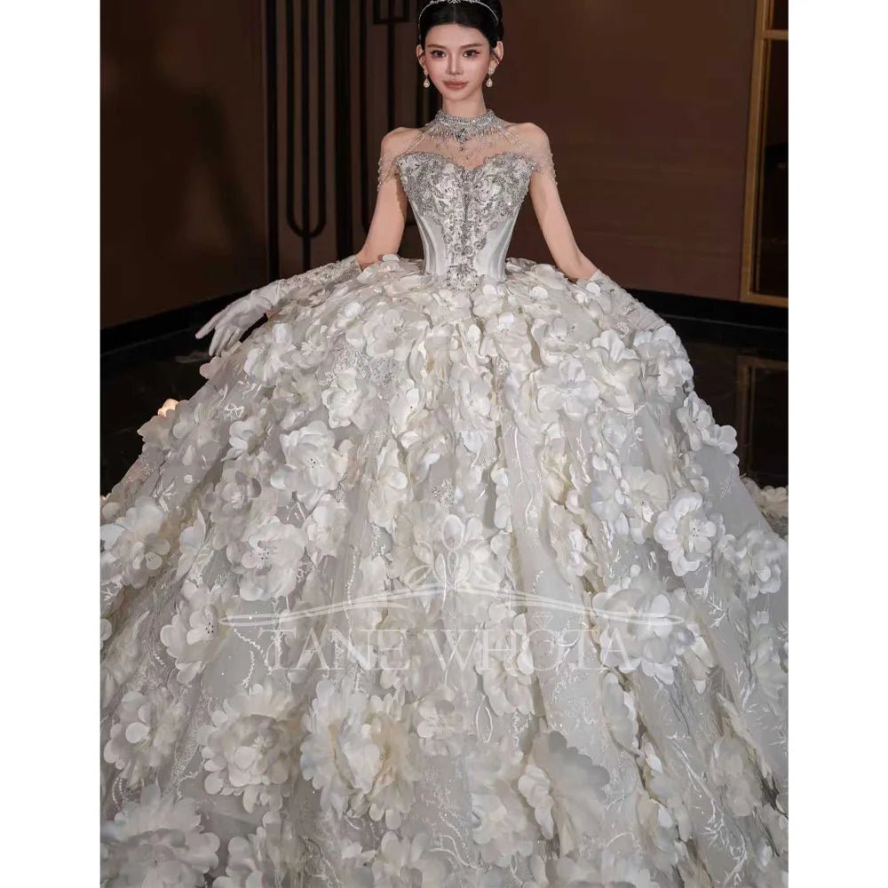 Crystal Sequin Floral Ball Gown Wedding Dress - Luzilly Bridal & Apparel