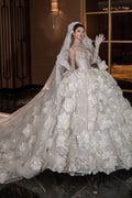 Crystal Sequin Floral Ball Gown Wedding Dress - Luzilly Bridal & Apparel