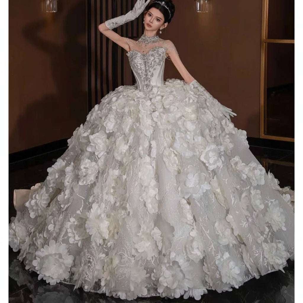 Crystal Sequin Floral Ball Gown Wedding Dress - Luzilly Bridal & Apparel
