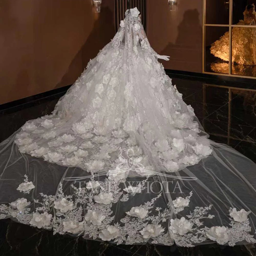 Crystal Sequin Floral Ball Gown Wedding Dress - Luzilly Bridal & Apparel