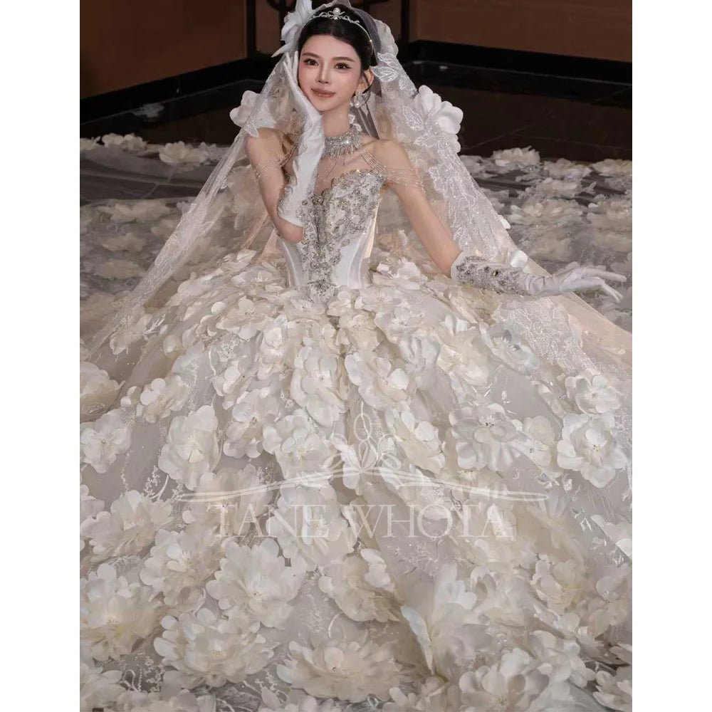 Crystal Sequin Floral Ball Gown Wedding Dress - Luzilly Bridal & Apparel