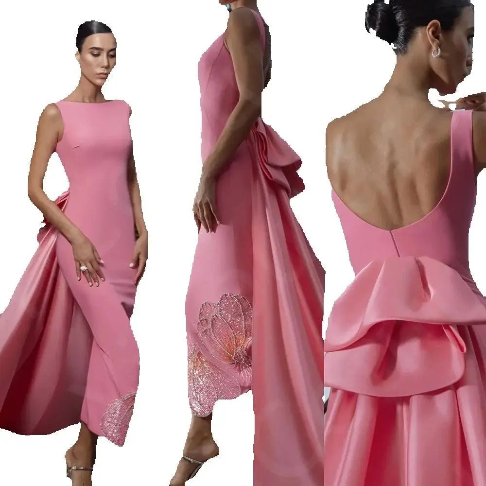 Customized Latest Pink Evening Dresses Prom Gowns High Low with Train Beading Wedding Party Dresses Back Out Sleeveless - Luzilly Bridal & Apparel