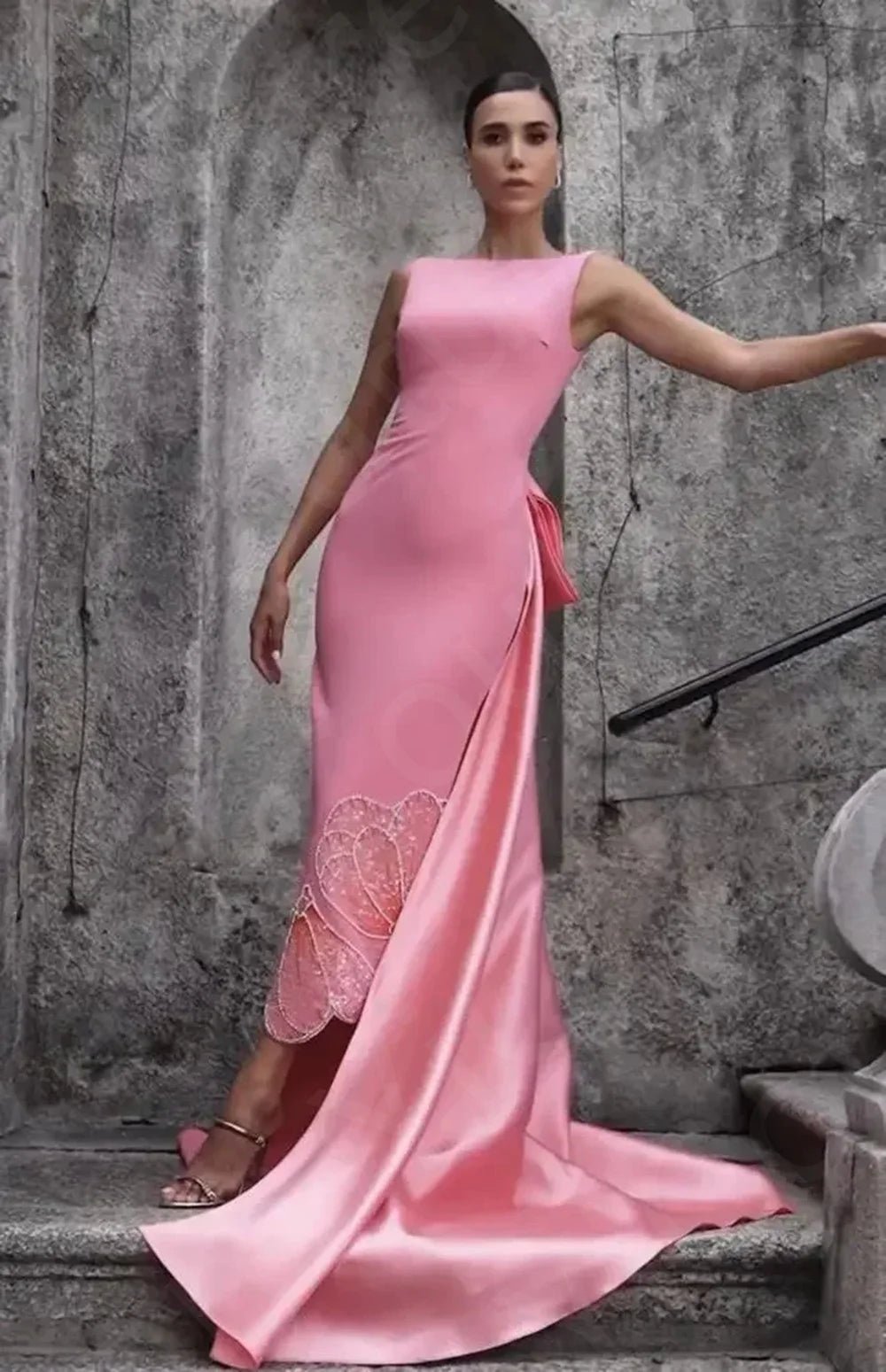Customized Latest Pink Evening Dresses Prom Gowns High Low with Train Beading Wedding Party Dresses Back Out Sleeveless - Luzilly Bridal & Apparel
