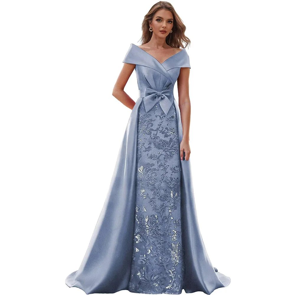 Customized Off The Shoulder Mother of The Bride Dresses for Women Wedding Guest Long Formal Dress with Bow Train 2025 - Luzilly Bridal & Apparel
