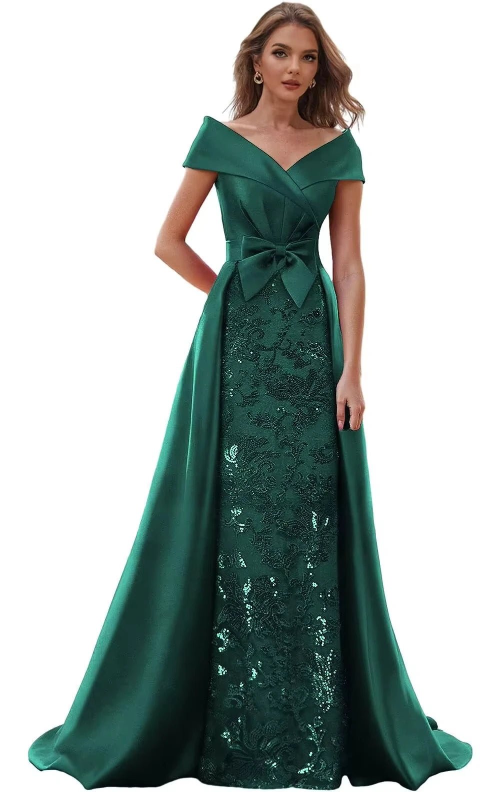 Customized Off The Shoulder Mother of The Bride Dresses for Women Wedding Guest Long Formal Dress with Bow Train 2025 - Luzilly Bridal & Apparel