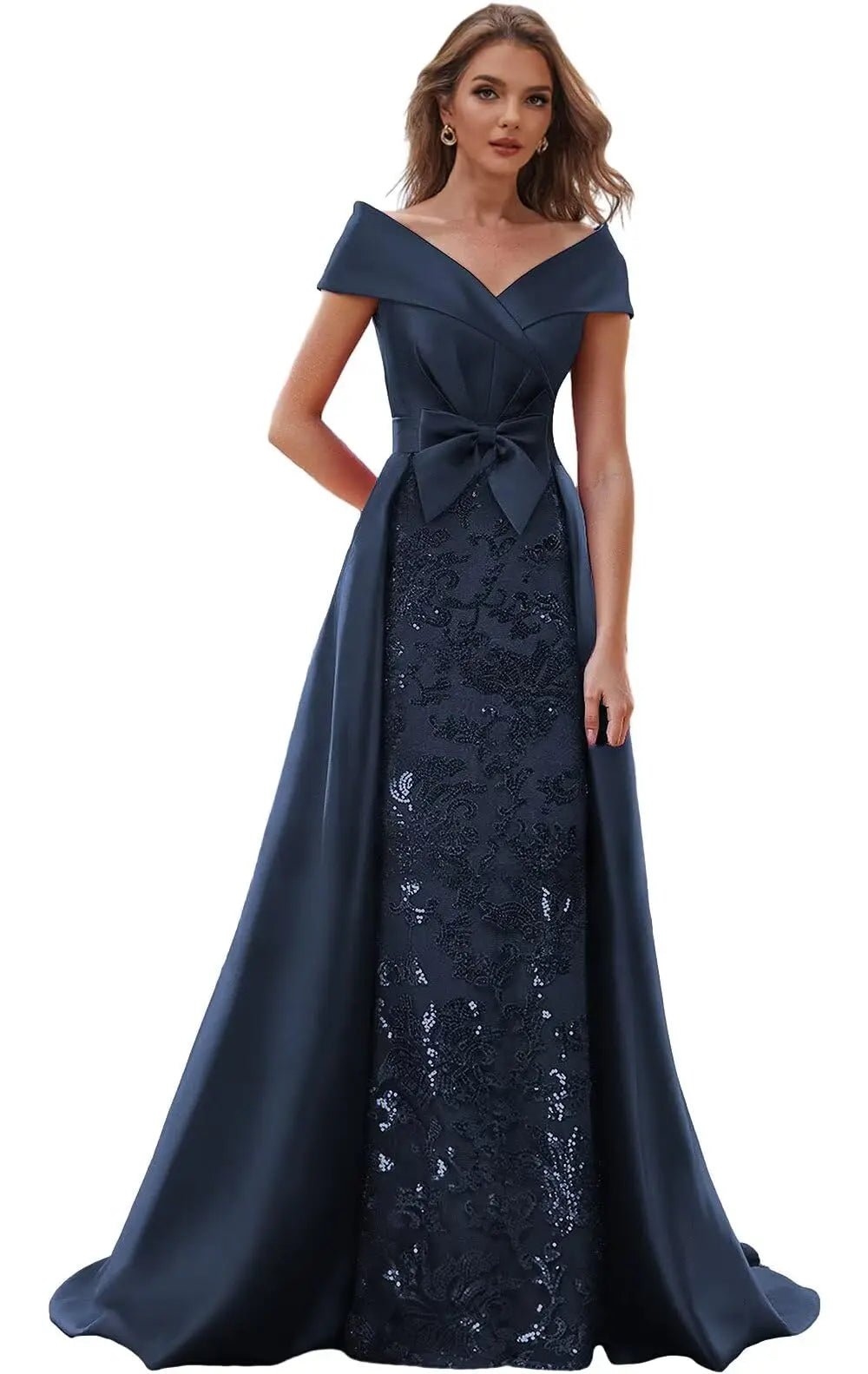 Customized Off The Shoulder Mother of The Bride Dresses for Women Wedding Guest Long Formal Dress with Bow Train 2025 - Luzilly Bridal & Apparel
