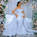 Customized Phantom Round Neck Mermaid Wedding Dress Long Sleeve Handmade Bead Sparkling Bridal Dress Detachable Tail - Luzilly Bridal & Apparel