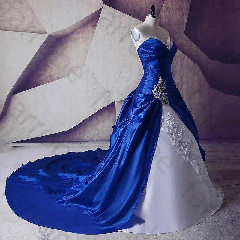 Customized Royal Blue And White Wedding Gowns Dresses Sweetheart Lace Up Vestidos De Noiva Plus Size Sexy Long Bridal Dresses - Luzilly Bridal & Apparel