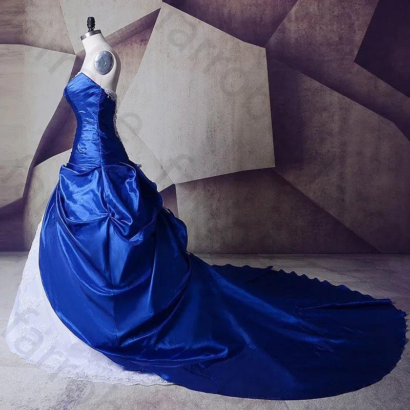 Customized Royal Blue And White Wedding Gowns Dresses Sweetheart Lace Up Vestidos De Noiva Plus Size Sexy Long Bridal Dresses - Luzilly Bridal & Apparel