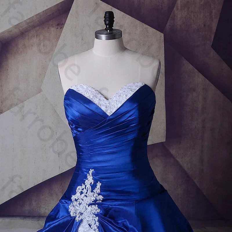 Customized Royal Blue And White Wedding Gowns Dresses Sweetheart Lace Up Vestidos De Noiva Plus Size Sexy Long Bridal Dresses - Luzilly Bridal & Apparel
